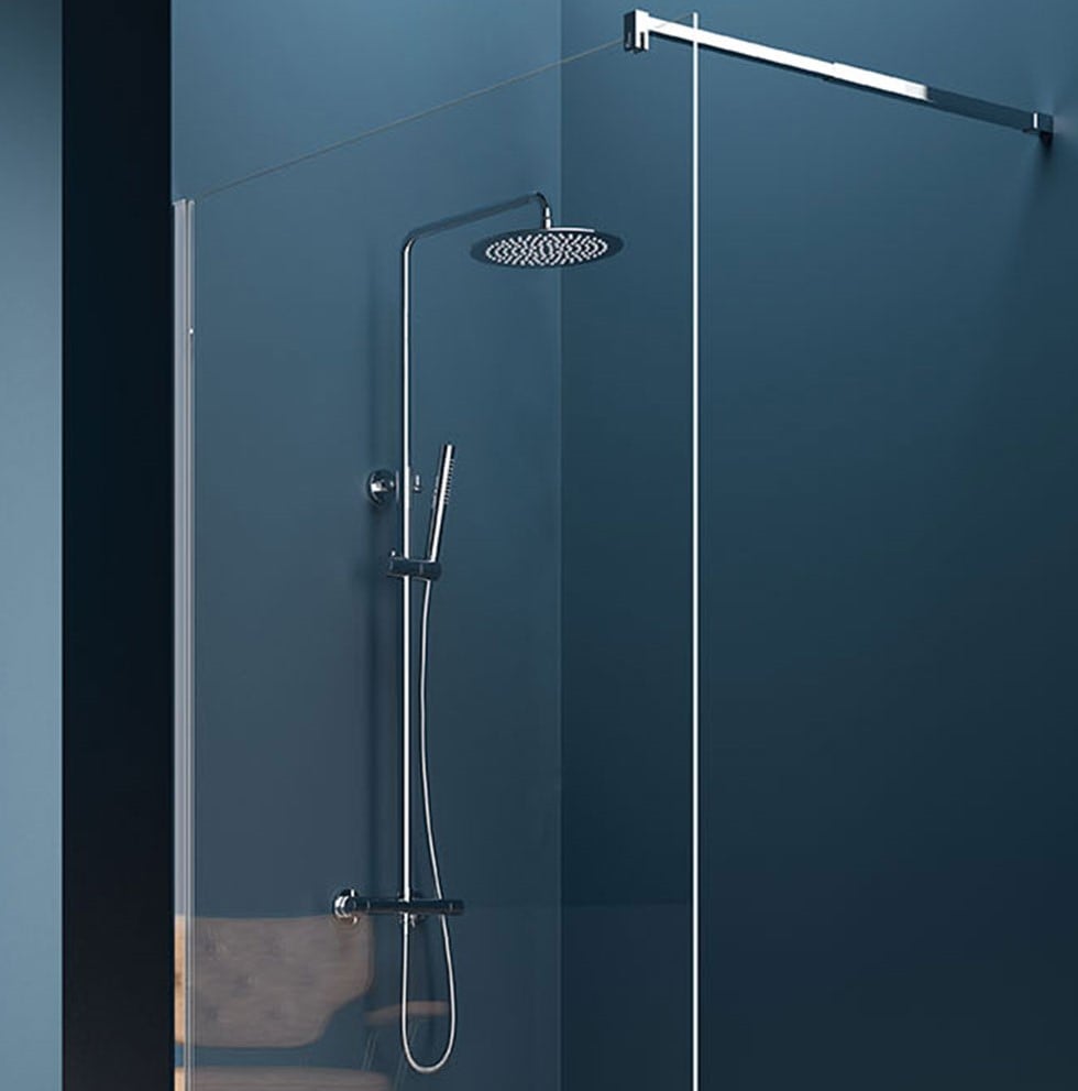 Choisir la porte de douche : la paroi de douche fixe comme option. 
