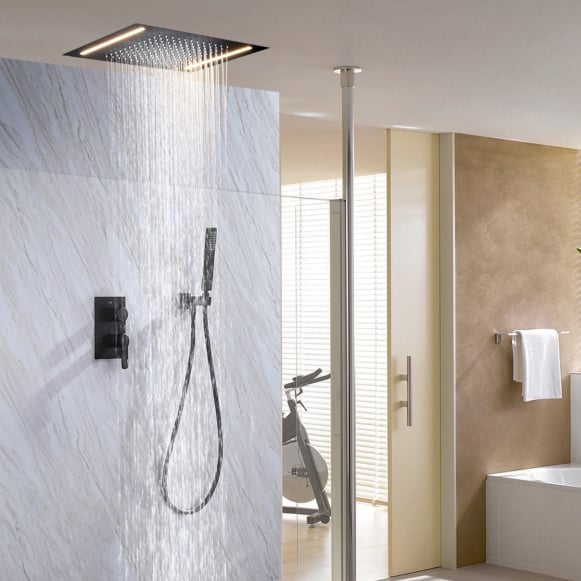 Système de douche noir encastré avec pommeau douchette robinetterie pour  salle de bains