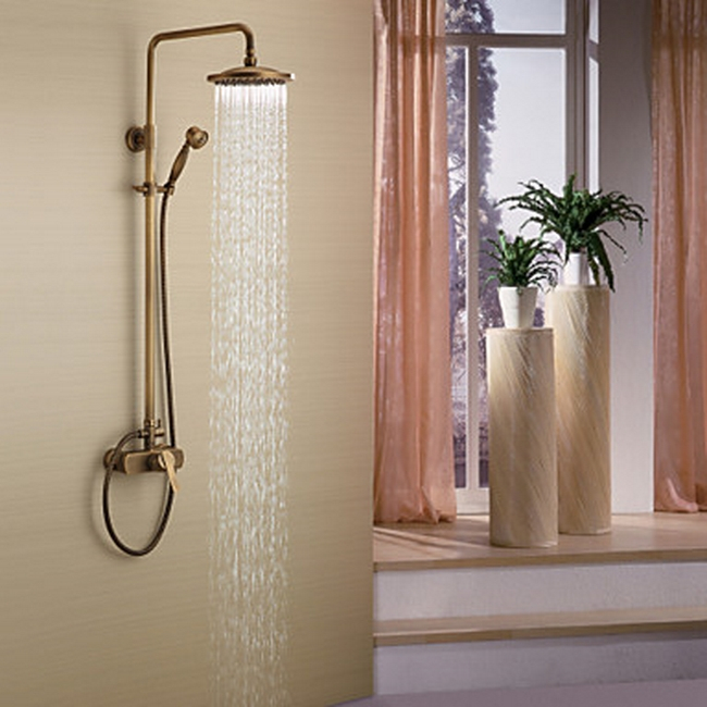 Ensemble de robinet de douche de salle de bain en laiton antique de style  européen simple monté sur le mur de douche à main poignée croisée ensemble  de robinets